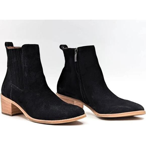 PAUL GREEN SANTE BLACK SUEDE BLOCK HEEL COWBOY BOOTIES SIZE 10 NWOB - Picture 1 of 16